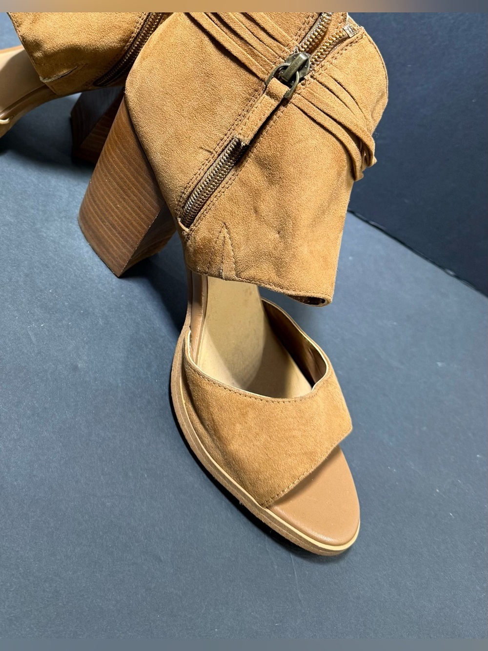 Western rodeo boho Indie festival Suede Open-Toe Ankle Wrap Block Heel Sandals - Picture 2 of 9